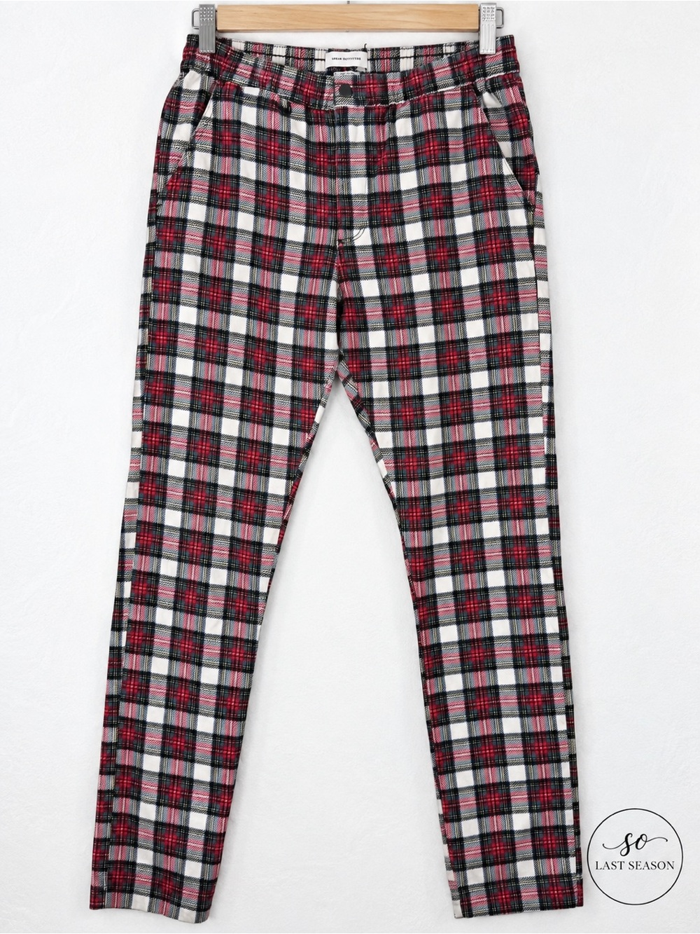 Urban Outfitters Plaid Tartan Straight Leg Pants Red Black Cream M